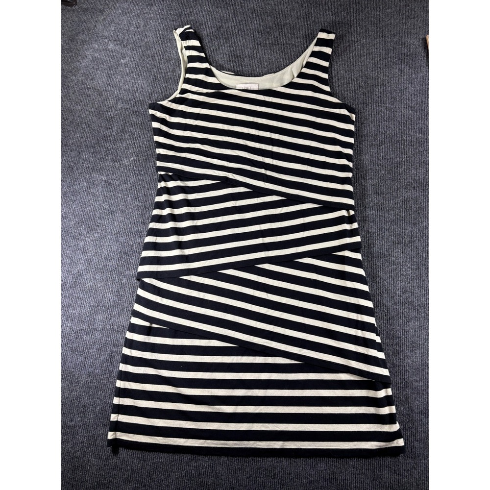 Ann Taylor LOFT Womens Black White Striped Tiered Sleeveless Shift Dress Size M